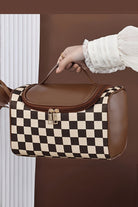Checkered Zipper Large Cosmetic Bag with Handle Bags 57b36936e0fd9282