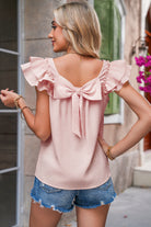 Beige Textured Bow Frilled Ruffle Sleeve Blouse Blouses 57e620df58697e10