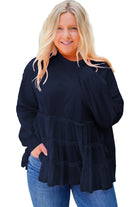 Navy Blue Frill Tiered Patchwork Ribbed Trim Flowy Plus Size Top Plus Size Tops 57e877249b765e98