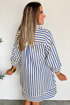 Blue Striped Collared Half Button Side Pockets Loose Fit Mini Dress Short Dresses 5806681c777ca2dd