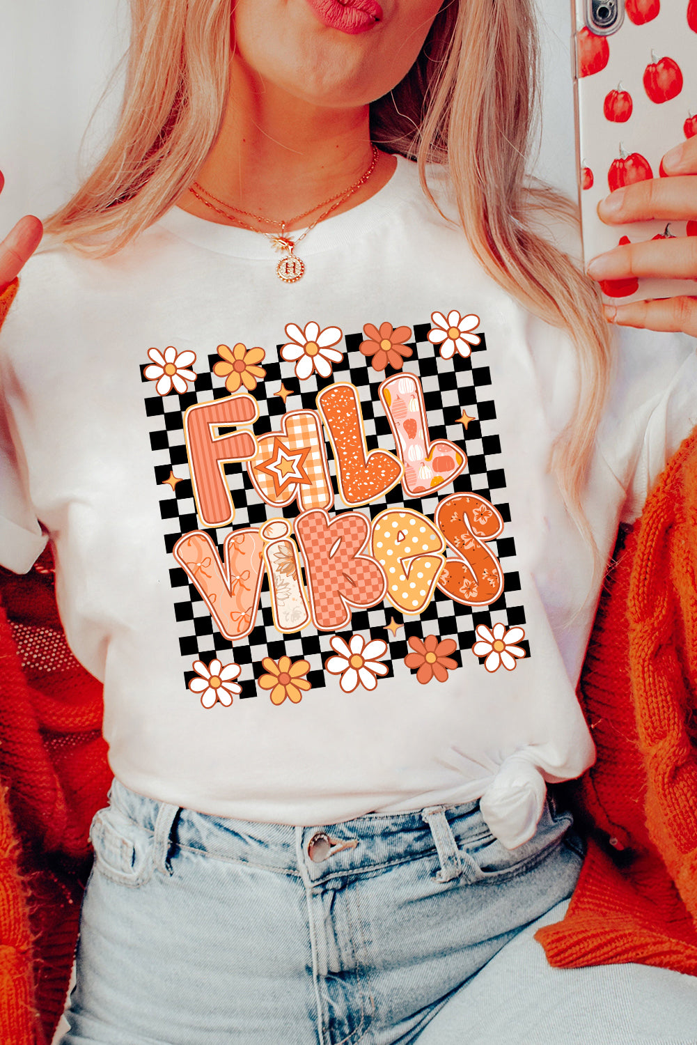 White FALL VIBES Heat Transfer Printing Cute Graphic Tee Graphic Tees 5812a564fb2f6a3b