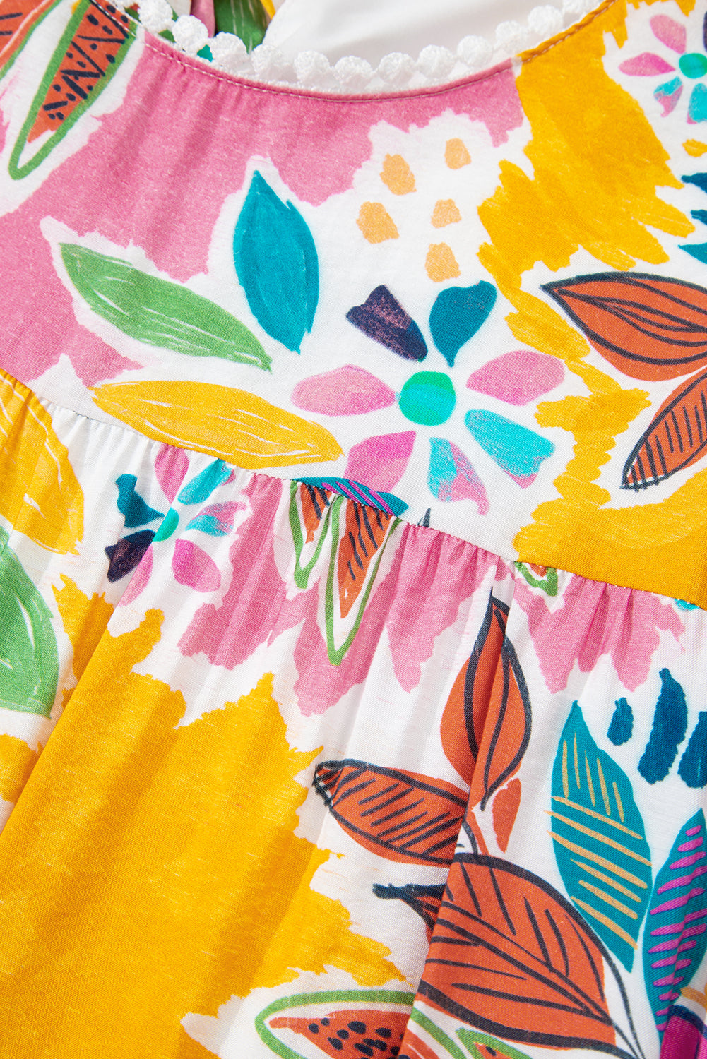 Pink Tropical Floral Bell Sleeve Loose Mini Dress Short Dresses 588d3151155c504c