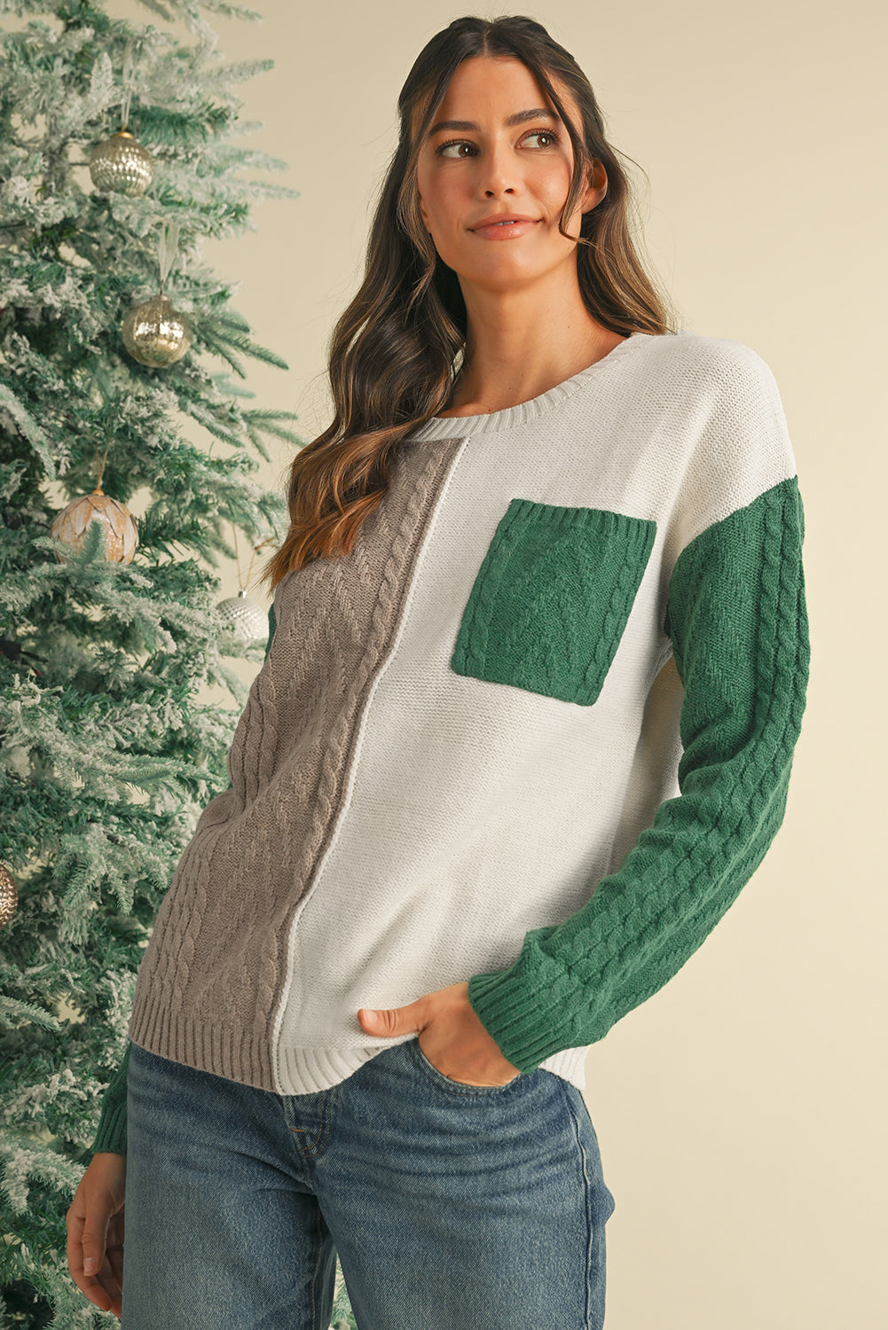 Vineyard Green Colorblock Pocket Drop Shoulder Sweater Sweaters 58efd56cb6c3f78b