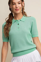 BeautybyShree Soft Thermal Texture Two Colors Thread Polo Shirt Sweater in Sage