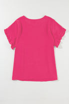 Bright Pink Ruffled Short Sleeve Plus Size Top Plus Size Tops 5909f4c0de369db4