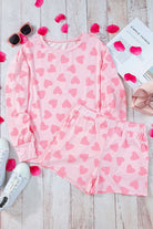Pink Heart Print Long Sleeve Top and Shorts Loungewear Set Loungewear Set 5916bb26934dd5e2
