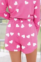 Pink Valentine Heart Print Long Sleeve Top and Shorts Pajama Set Two Piece Shorts Sets 59277e62ed77e03d