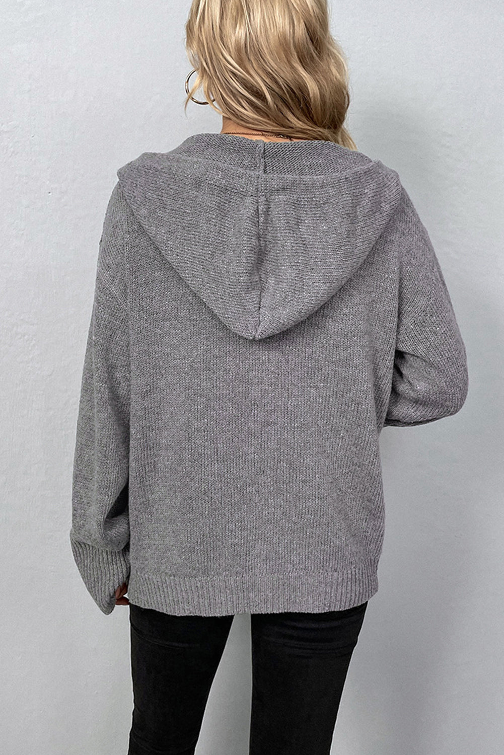 Medium Grey Hooded Button Up Drop Shoulder Sweater Cardigan Cardigans 59388ed8c19fd4dc
