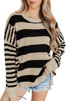 Black Stripe Drop Shoulder Sleeve Patchwork Baggy Sweater Sweaters 594cb4a6e607255e