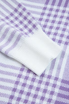 Lilac Plaid Print Ribbed Trim Loose Sweater Sweaters 5962703d19f65420
