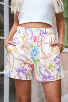 White Colorful Bow Print Pocket Shorts Shorts 597cbea032b9d148