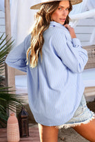 Green Stripe Button Up Oversized Casual Shirt Blouses 598e7dc384124f74