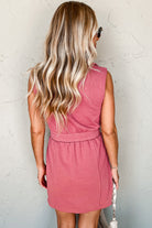 Black Terry Zipped Collar Sleeveless Drawstring Waist Mini Dress Short Dresses 599c8dce3ee12eb1