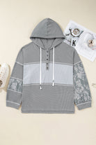 Gray Mixed Waffle Knit Patchwork Henley Plus Size Hoodie Plus Size Tops 599e4b708c7bab75
