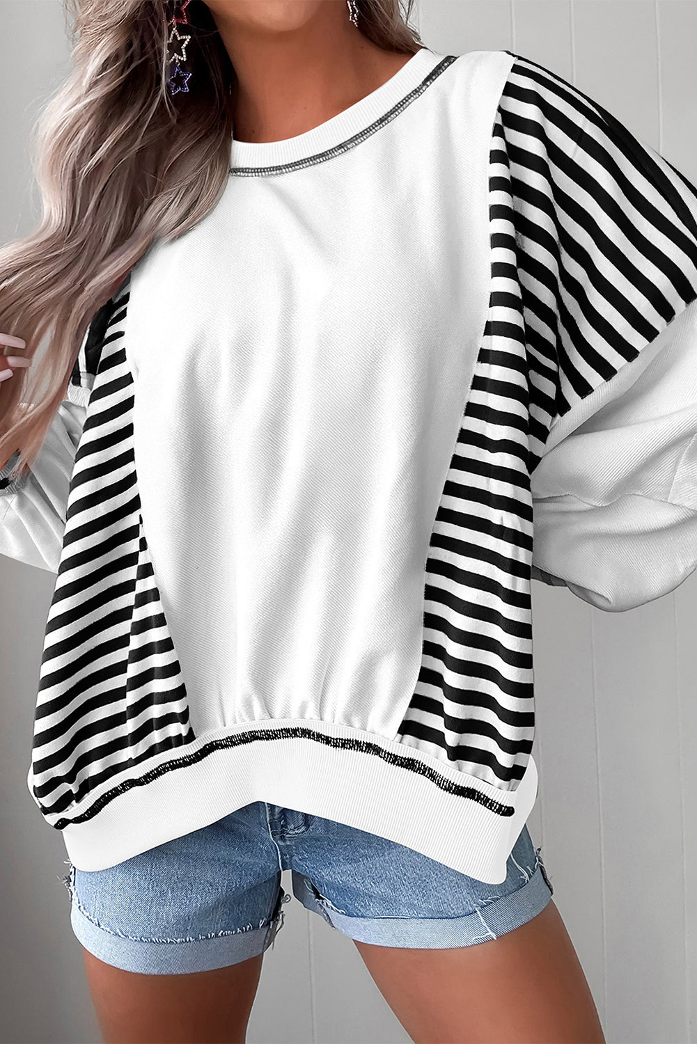 Brown Striped Colorblock Patchwork Oversized Sweatshirt Sweatshirts & Hoodies 59e494bb6bfd07b7