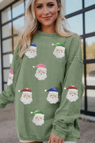 Grass Green Corded Ribbed Santa Claus Graphic Sequins Patch Sweatshirt Graphic Sweatshirts 5a03c84b3d01bb18
