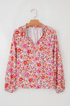 Pink Floral Print Tie Split Neck Bracelet Sleeve Blouse Blouses 5a0c49cbdd437f65