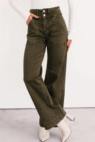 Jungle Green Double Waistband Loose Straight Jeans Jeans 5a2d750eeb7df5c7