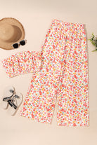 Pink Boho Floral Bandeau Top and High Waist Wide Leg Pants Set Two Piece Pants Sets 5a3e24d930a6b19a