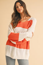 Orange Colorblock V Neck Side Slits Sweater Sweaters 5a512937b2cbb812