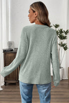 Pink Ribbed Texture Drop Shoulder Henley Knit Top Long Sleeve Tops 5a66a917ed6fcdb2