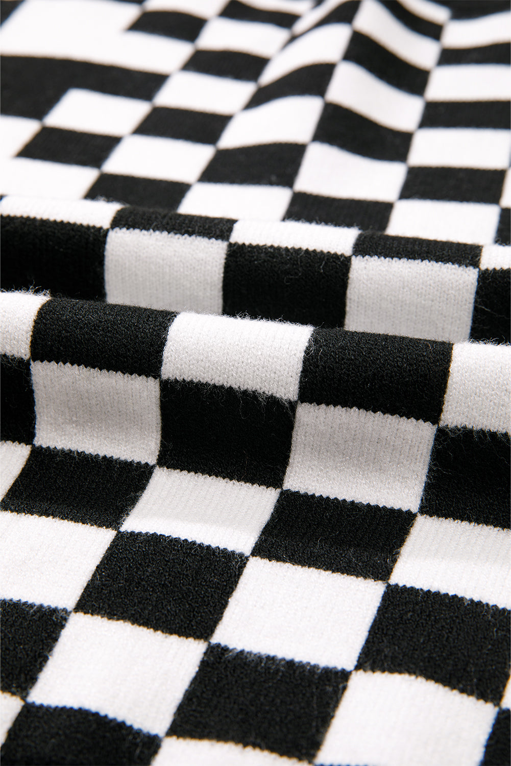 Gray Checkered Drop Shoulder Round Neck Sweater Sweaters 5a9b940201757a00