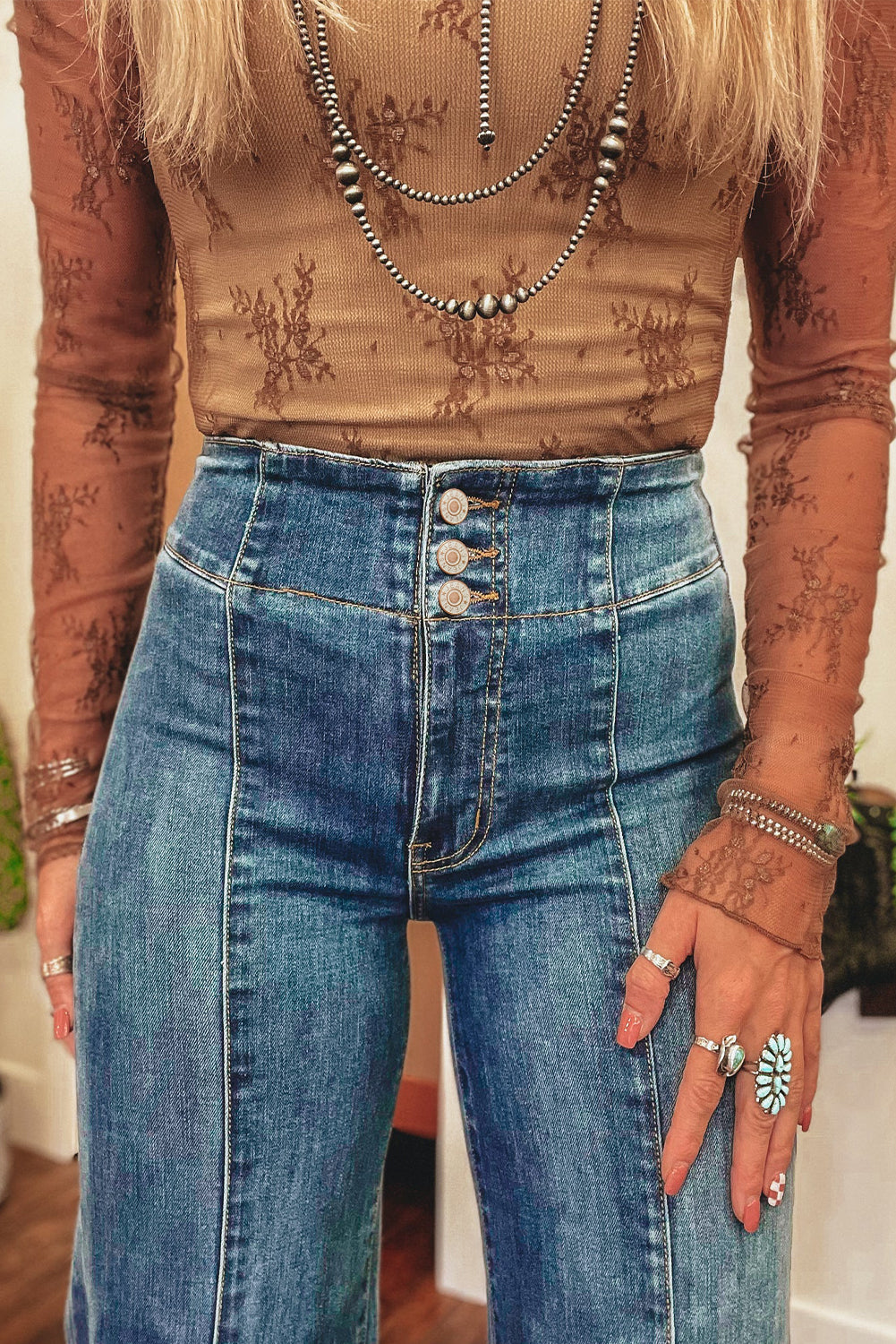 Sail Blue High Waist Button Raw Hem Jeans Jeans 5ad7500c93c13308