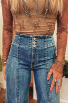 Sail Blue High Waist Button Raw Hem Jeans Jeans 5ad7500c93c13308