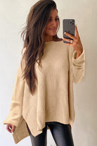 Apricot Plain Side Slits Oversized Sweater Sweaters 5adc15fa20ef7683