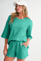 Bonbon Loose V Neck Tee and Drawstring Shorts Set Two Piece Shorts Sets 5b8173739ff9ddfb