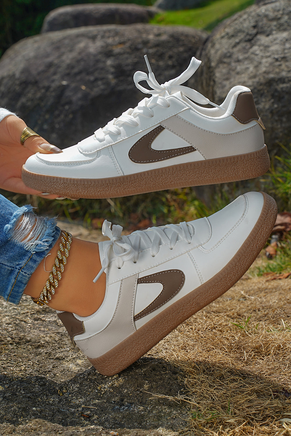 Coffee PU Leather Lace Up Sneakers Sneakers 5b8d5a46ebf874b9