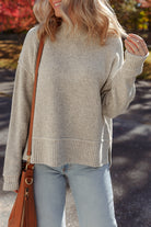 Gray Morn Waffle Knit Ribbed High Neck Drop Shoulder Sweater Sweaters 5b9266f76e3d2403