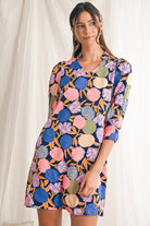 Navy Blue Hydrangea Floral V Neck Puff Sleeve Dress Short Dresses 5ba12eb84f65b9e9