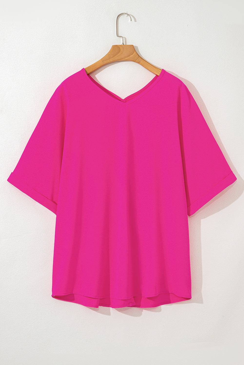 Bright Pink Seamed Back High Low Hem V Neck Plus Size Tee Plus Size Tops 5ba316dff6ee9b00