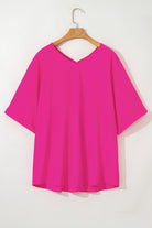 Bright Pink Seamed Back High Low Hem V Neck Plus Size Tee Plus Size Tops 5ba316dff6ee9b00