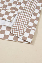 Khaki Double Checkered Patchwork Tie Neck Oversize Hoodie Sweatshirts & Hoodies 5baa5bdaef7c5492