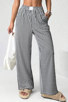 Brown Striped Elastic Waistband Pocketed Loose Pants Pants 5bb8b4d438037dda