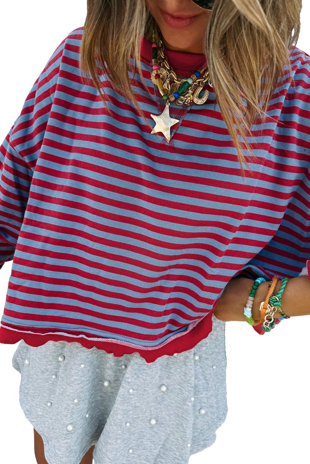 Red Stripe Exposed Seam Contrast Ribbed Trim Oversize Sweatshirt Sweatshirts & Hoodies 5bc72dbf4379e833