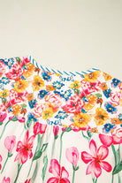 Pink Plus Size Floral Print Striped Trim V Neck Blouse Plus Size Tops 5bd60ba3f894ae14