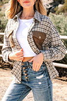 Green Contrast Corduroy Flap Pocket Patchwork Plaid Shacket Jackets 5bf28b875ce3d82e