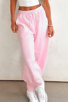 Lilac Tie Elastic Waist Solid Color Patchwork Jogger Pants Pants 5c005a7dc548f581