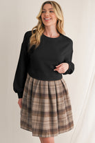 Black Plaid Patchwork High Waist Sweatshirt Mini Dress Short Dresses 5c3ec8beec65336f