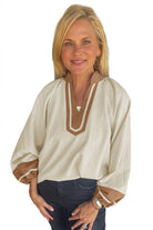 Jet Stream Colorblock Contrast V-neck Long Sleeve Blouse Blouses 5c60cc478a08bae7