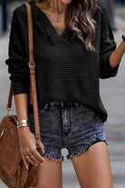 Black Split V Neck Pullover Knit Hooded Sweater Sweaters 5c7b90f3396ddee5