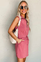 Black Terry Zipped Collar Sleeveless Drawstring Waist Mini Dress Short Dresses 5cd5cfdc3d28bcd2