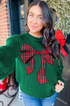 Evergreen Plaid Bow Graphic Christmas Sweater Sweaters 5cf8065a7b09d568