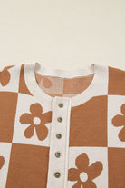 Black Flower Colorblock Checkered Henley Sweater Sweaters 5d0fbd60a5ad6450