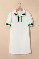 White Pop of Color Neckline Plaid Textured Puff Sleeve Mini Dress Short Dresses 5d1f1ee8efd7e0bd