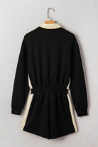 Black Two-Tone Zipper Long Sleeve Casual Romper Rompers 5d2dc80e73843160