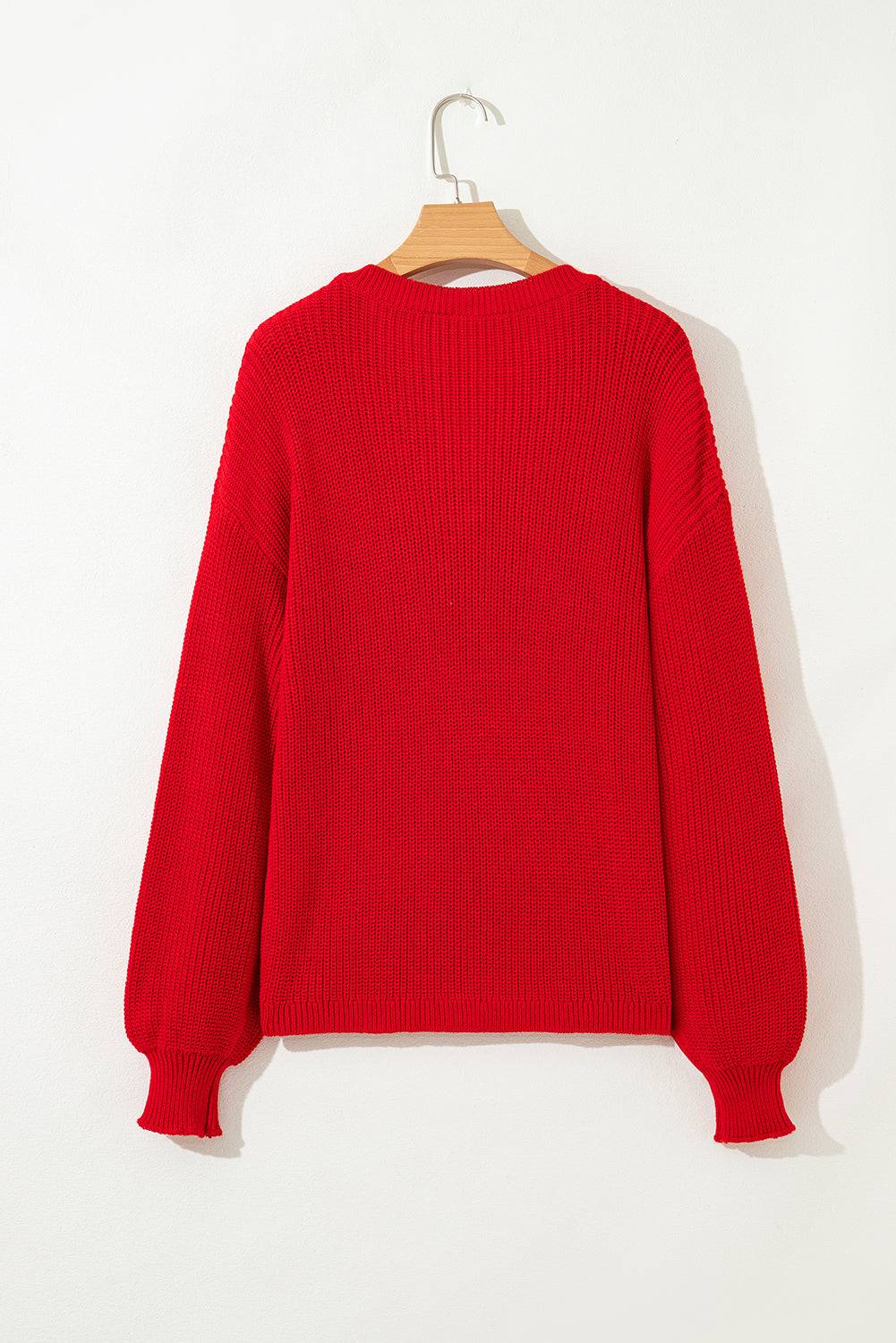 Racing Red Solid Textured Knit V Neck Drop Shoulder Sweater Sweaters 5d3956eeec988cb5